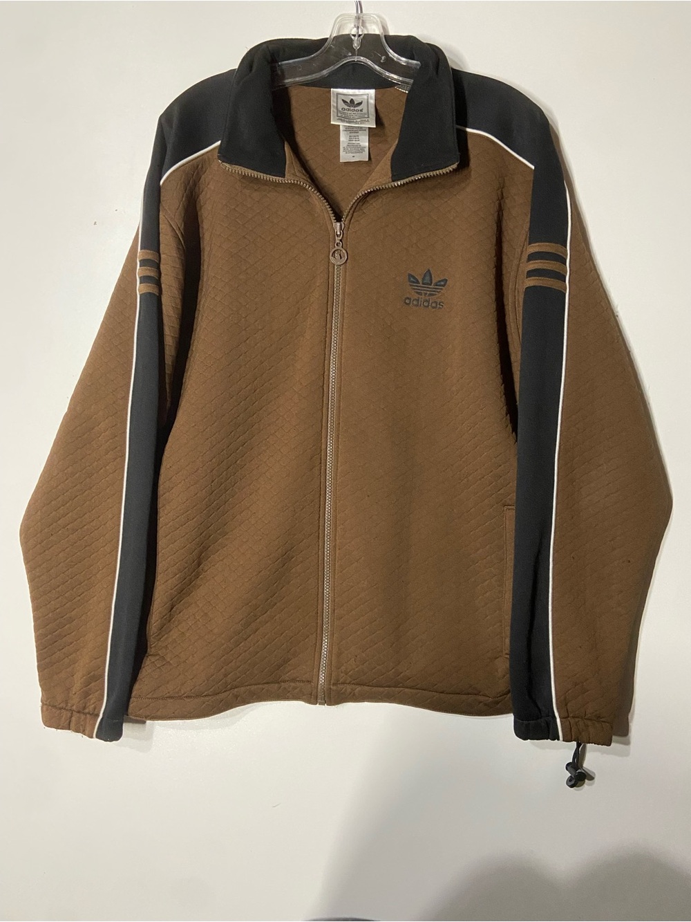 Y2K Adidas Brown Quilted Track Jacket with Black Trim